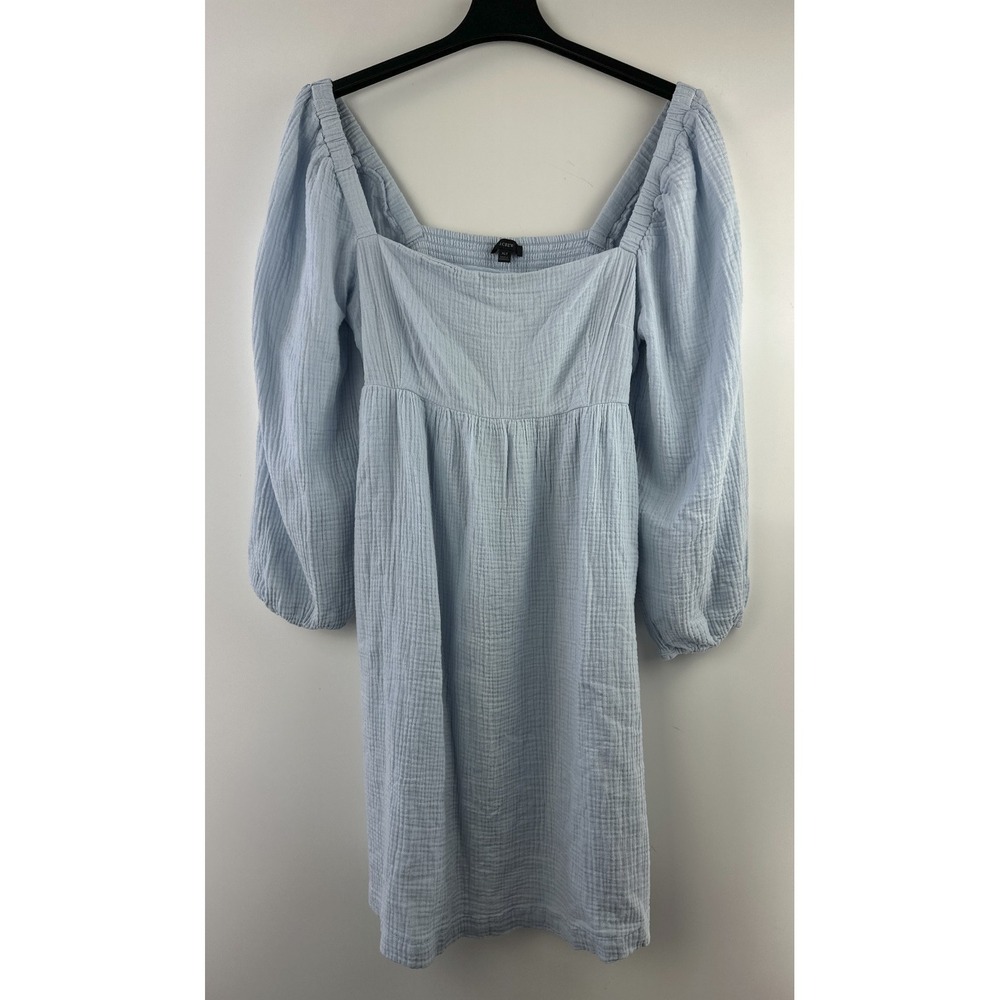 NWT J. Crew Soft Gauze Blue Cotton Smocked Square Neck Mini Dress XLT XL Tall - Picture 14 of 15